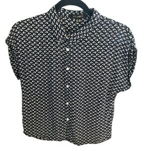 i Joan Women's Navy Blue Button Down Short Sleeve Top Small Office Wear Casual